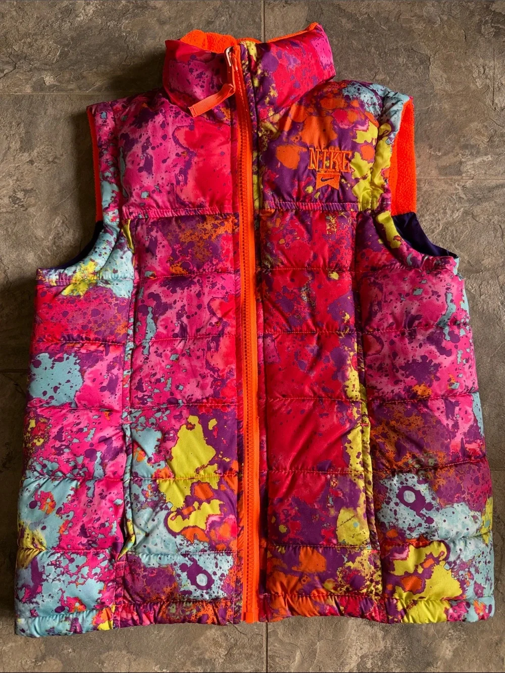 Nike Reversible Girls Neon Multi-Color Splatter Puffer Vest